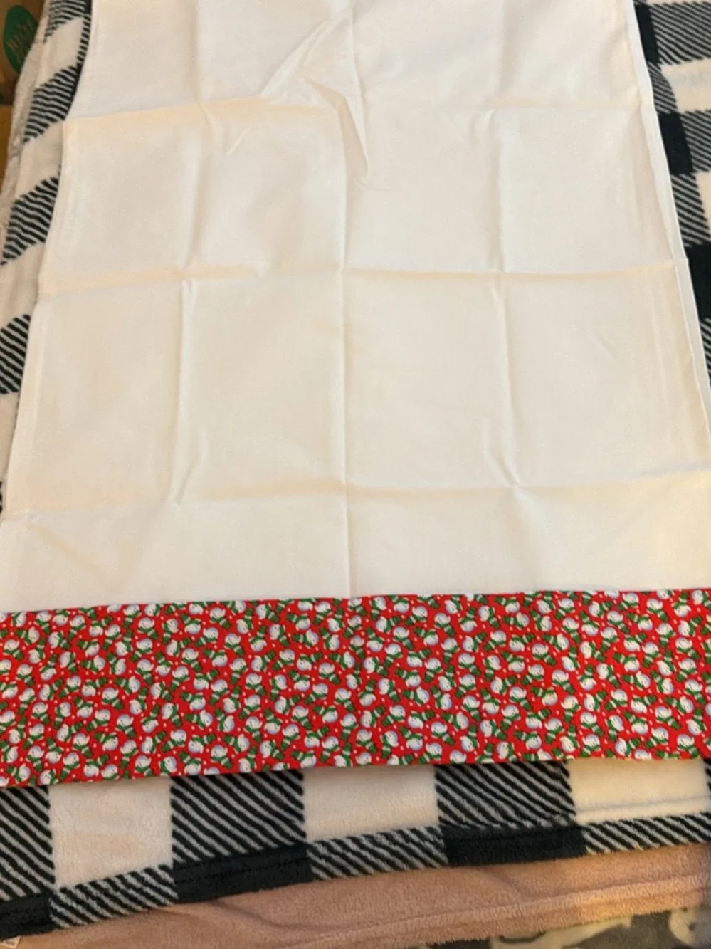 White pillow case  queen with Festive Red Trim